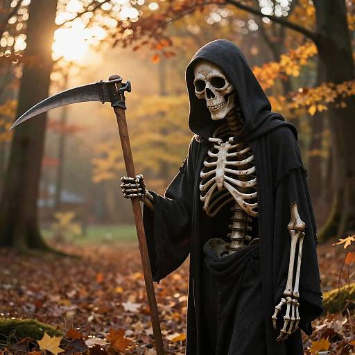 Gentle Grim Reaper in Autumn Forest