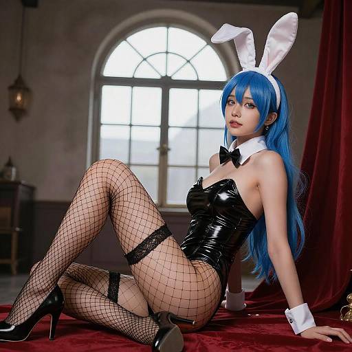 Blue-Pigtail Bunny Girl in Lingerie