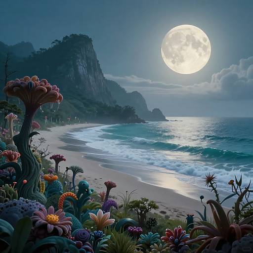 Surreal Dreamlike Seascape with Melting Moon