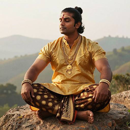 Muscular Indian Man in Traditional Attire