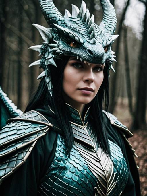 Cinematic Portrait of Woman in Dragon Costume