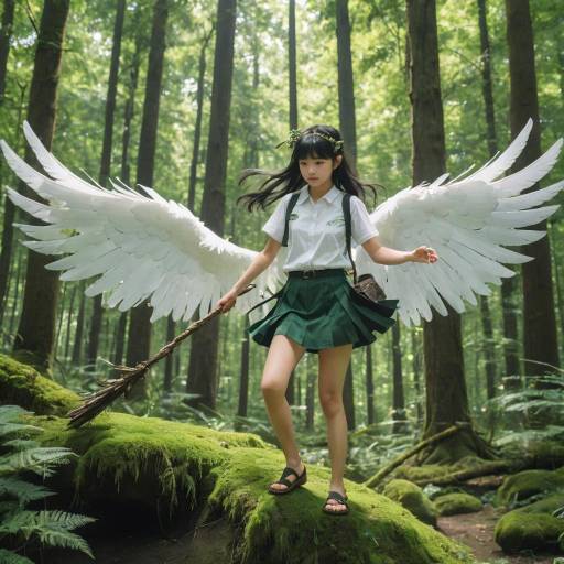 Girl with Wings in a Forest Setting