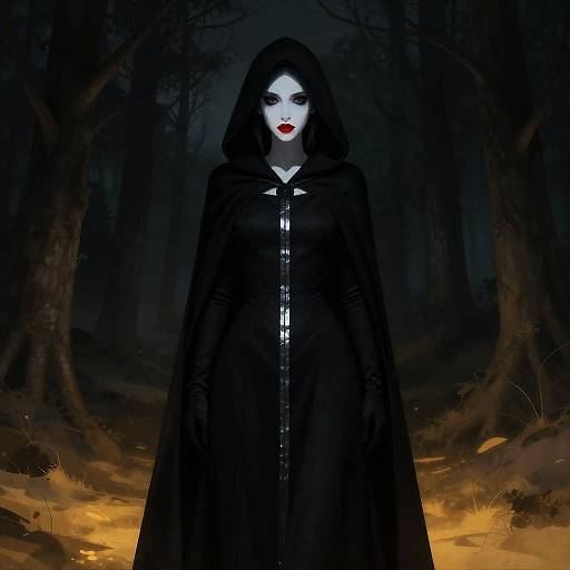 Mysterious Woman in Dark Forest