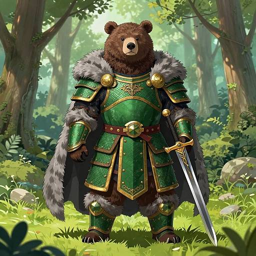 Medieval Bear Knight in Lush Forest