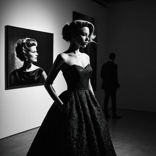 Elegant Woman in Evening Gown at Art Gallery