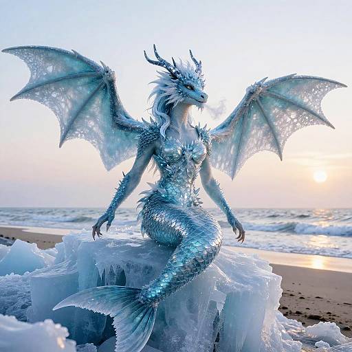 Fierce Ice Dragoness on Glacier Cliff