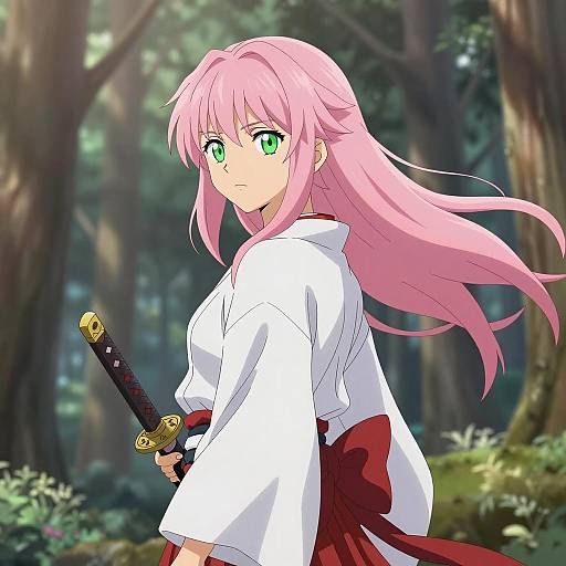 Anime Character with Pink Hair Holding Sword