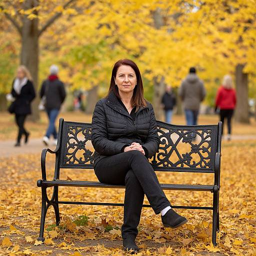 Mature Woman on Autumn Park Bench