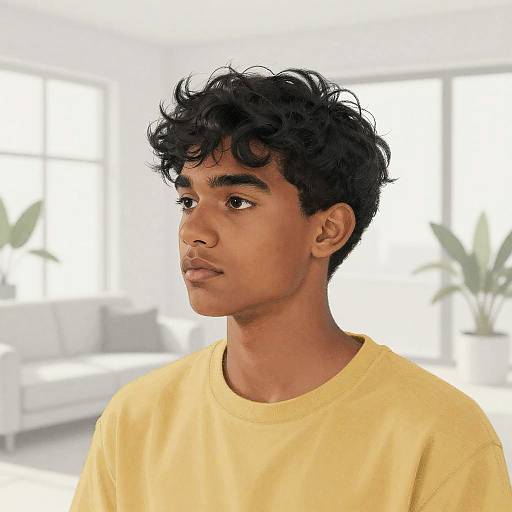 Realistic Pencil Portrait in Minimalist Room