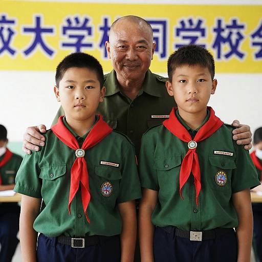 Boys in Scout Uniforms with Adult Guardian