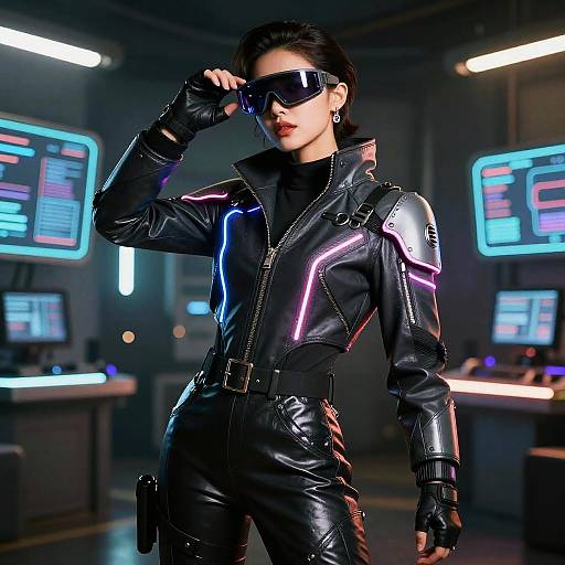 Cyberpunk Hacker in Neon Tech Jacket