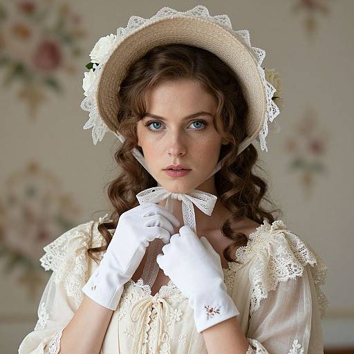 Victorian Woman in Lace Dress and Hat
