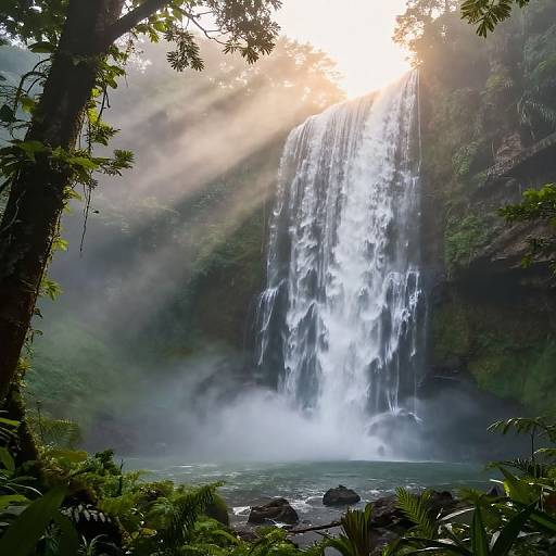 Misty Tropical Waterfall Paradise
