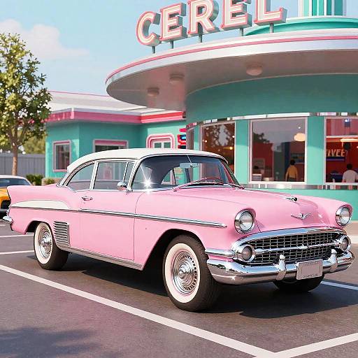 Vintage Car at Retro 1950s Diner