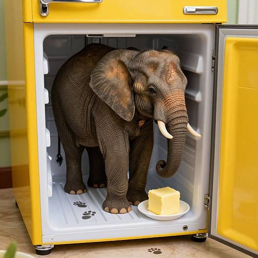 Elephant in Yellow Fridge with Butter