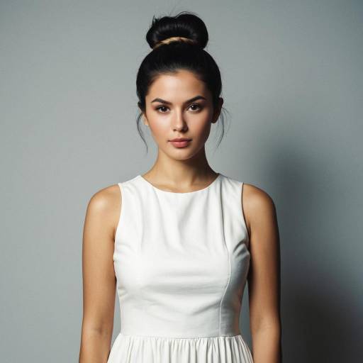 Woman in White Sleeveless Dress with Hair Bun