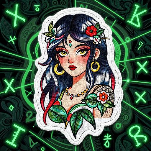 Psychedelic Neo-Traditional Embroidery Tattoo