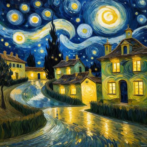 Starry Night Inspired Village Painting