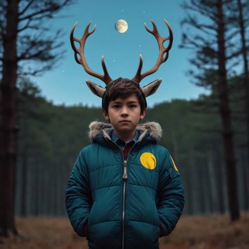 Furry Boy with Antlers in Moonlit Forest