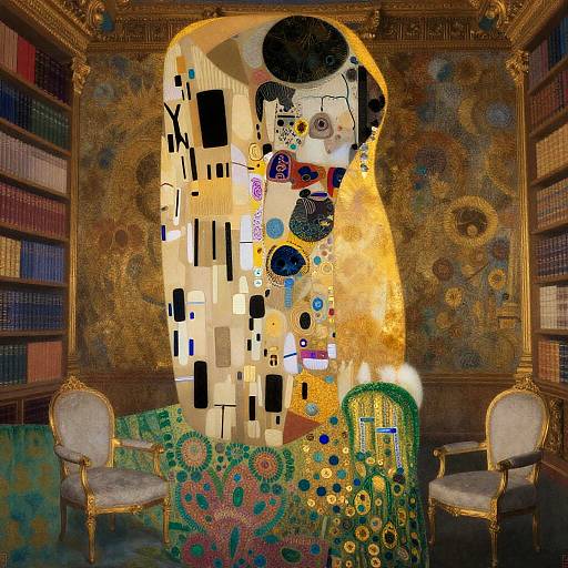 Ethereal Gilded Library with Klimt Motifs