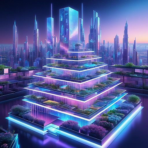 Futuristic Holographic Cityscape at Night Futuristic Holographic Cityscape at Night