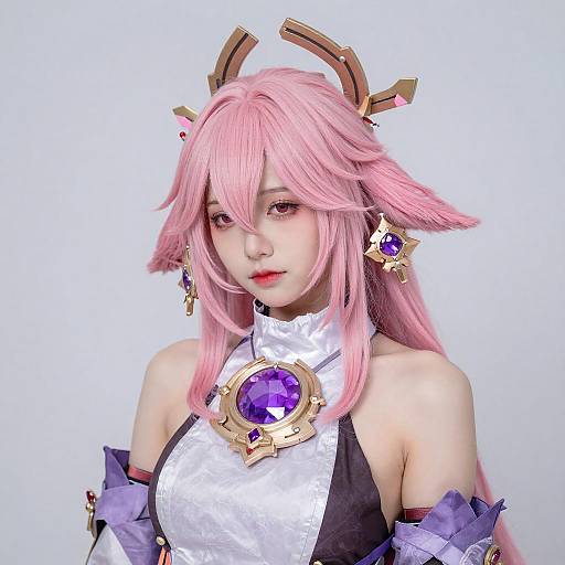 Cosplay Woman with Pink Hair and Crown