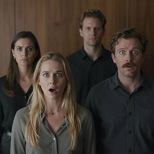 Four People in a Dimly Lit Room