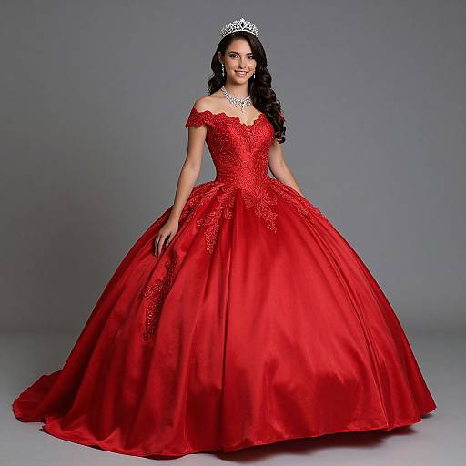 Elegant Woman in Red Quinceañera Gown