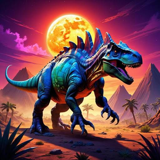 Surreal Dinosaur in Moonlit Landscape Surreal Dinosaur in Moonlit Landscape