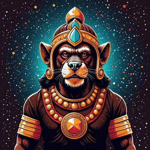 Aggressive Retro Warrior Hanuman Dog Illustration