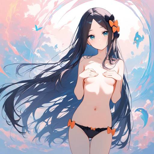 Anime girl with teddy bear at sunset