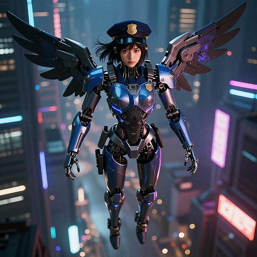 Cyberpunk Police Mecha Girl Night