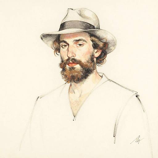 Expressionist Pastel Portrait of Bearded Man