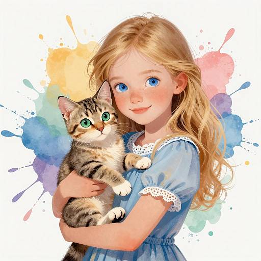 Charming Girl with Kitten Portrait