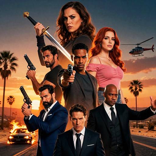 Dynamic Movie Poster with Action Heroes