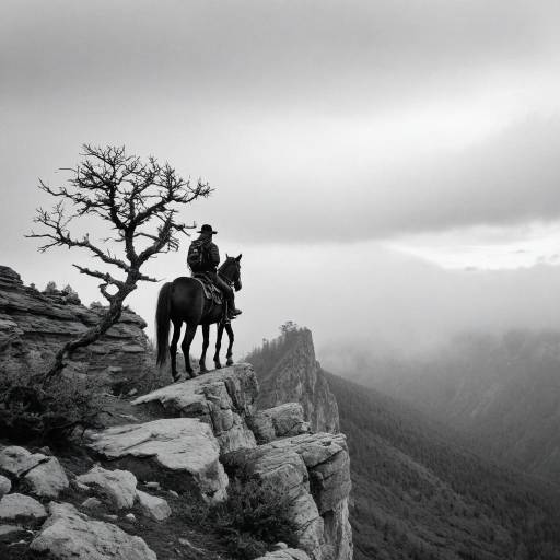 Cowboy on Horseback Overlooking Rocky Cliff