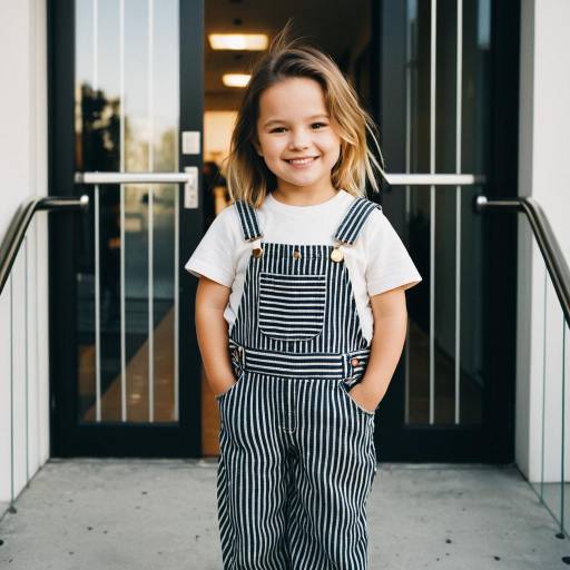 Smiling Toddler Girl in Striped Overalls