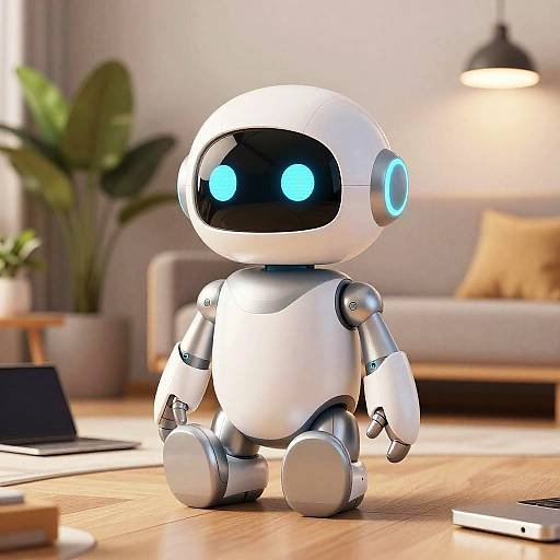 Adorable Silver Robot in Cozy Living Room