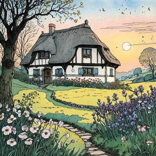Charming Medieval Cob Cottage Landscape