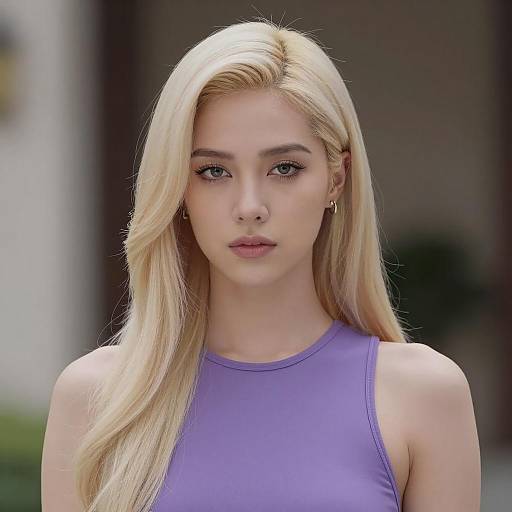 Blonde Woman in Purple Sleeveless Top