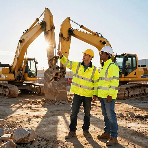 Construction Workers at Sunlit Site