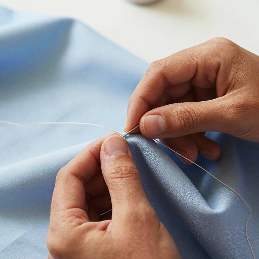 Hands Sewing Light Blue Fabric