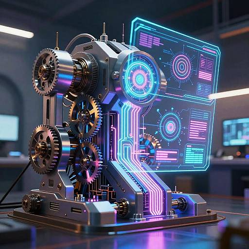 Futuristic Machine with Holographic Display