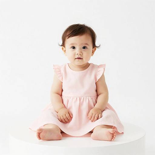 Baby Girl in Pink Dress Sitting