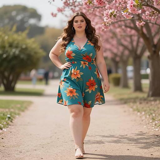 Plus Size Woman Walking in Floral Dress