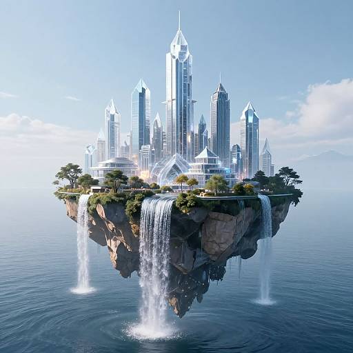Floating Crystal Metropolis Above Sea