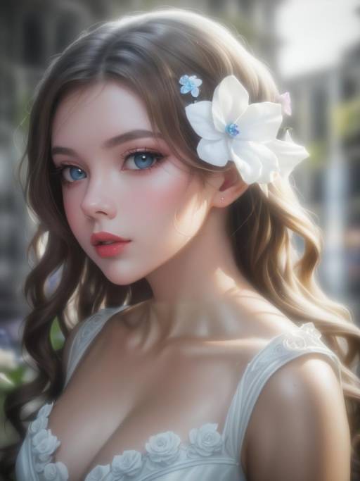 Portrait of Young Woman with Flower in Hair