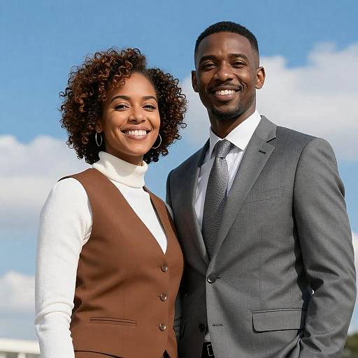 Joyful Couple Under Blue Sky