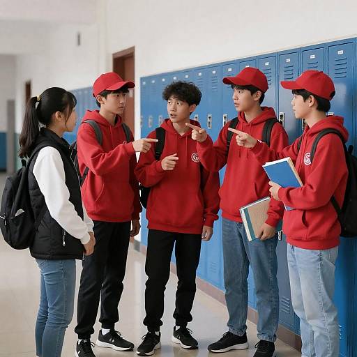 Vibrant School Hallway Interaction