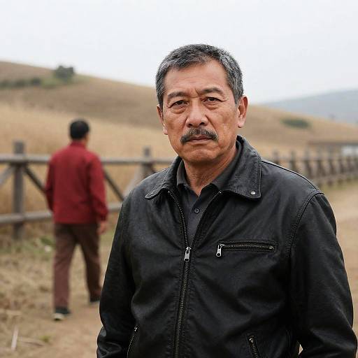 Serious Man in Leather Jacket Outdoors